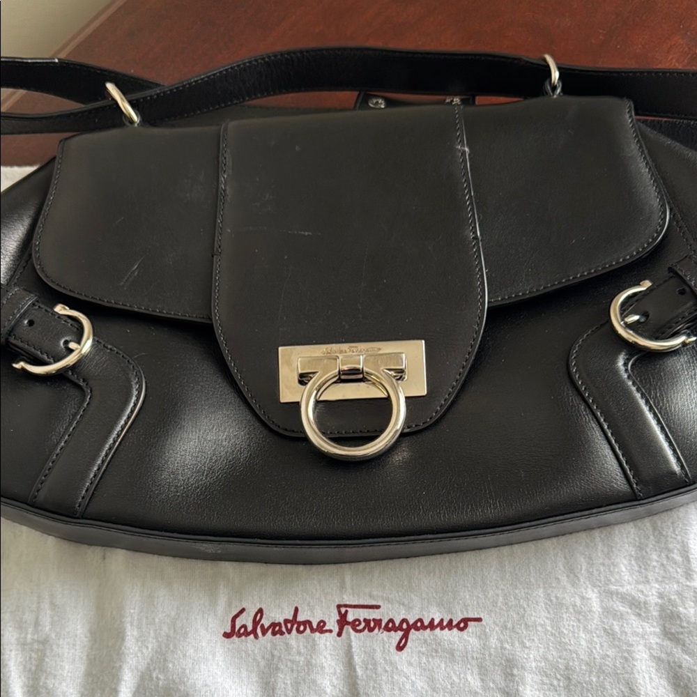 Salvatore Ferragamo Black and Silver Shoulder Bag with Elegant Design
